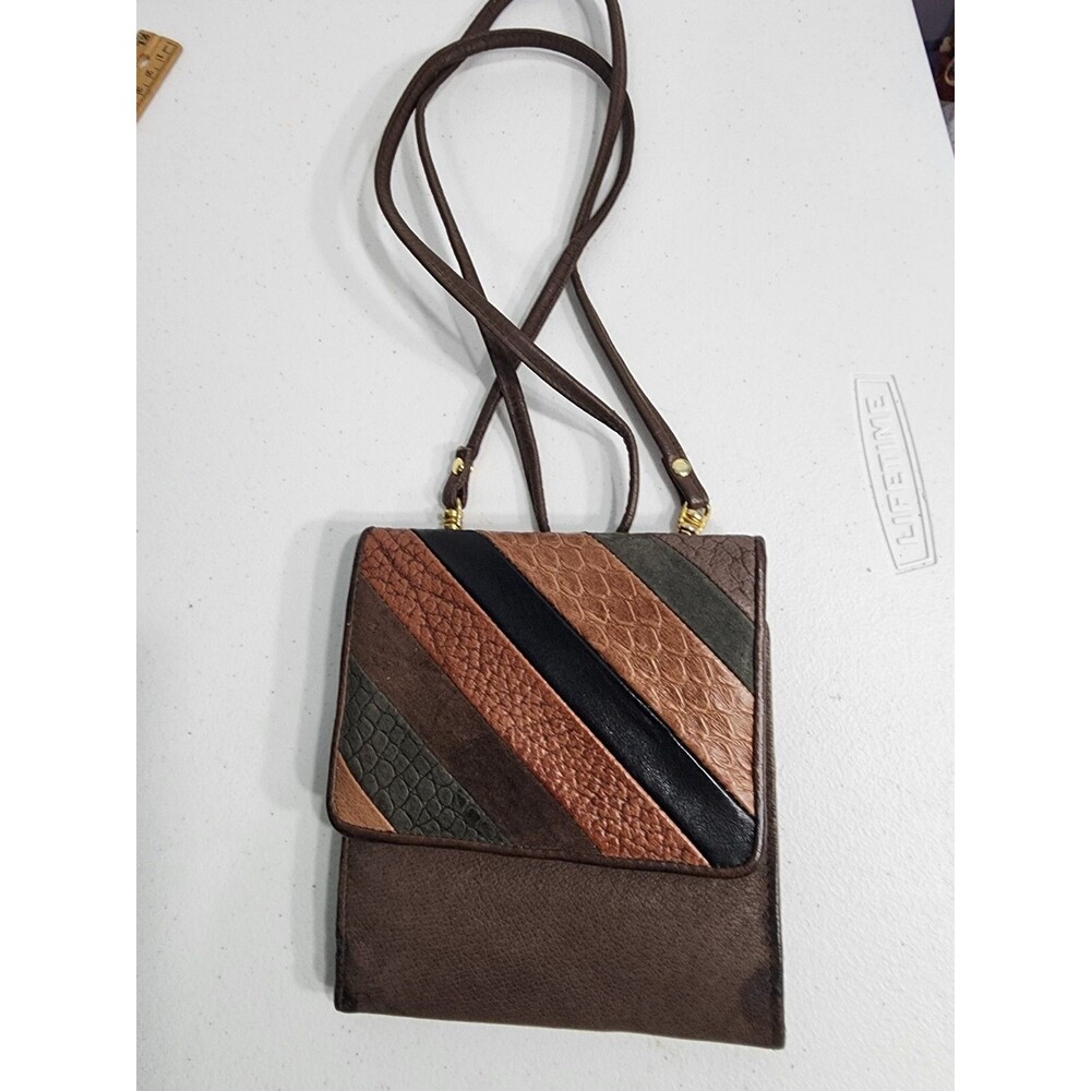 Leather Wallet Patchwork Brown Crossbody Credit Card ID Mirror Key Ring Zipper